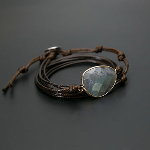 Boho Natural Stone Labradorite Rope Wrap Bracelet - Stones & Vine