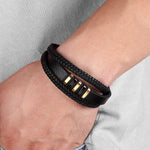 Three Layer Black & Gold Genuine Leather Bracelets for Men - Stones & Vine