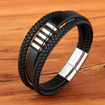 Three Layer Black & Gold Genuine Leather Bracelets for Men - Stones & Vine