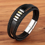 Three Layer Black & Gold Genuine Leather Bracelets for Men - Stones & Vine