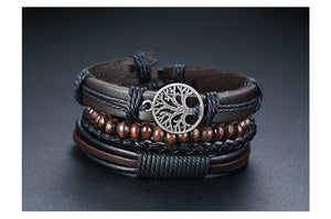 Vnox 4Pcs/ Set Braided Wrap Leather Bracelets for Men