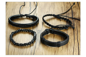 Vnox 4Pcs/ Set Braided Wrap Leather Bracelets for Men