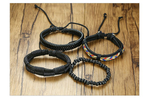 Vnox 4Pcs/ Set Braided Wrap Leather Bracelets for Men