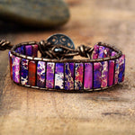 Femme Natural Japser Stone Leather Wrap Bracelet