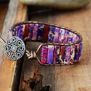 Femme Natural Japser Stone Leather Wrap Bracelet