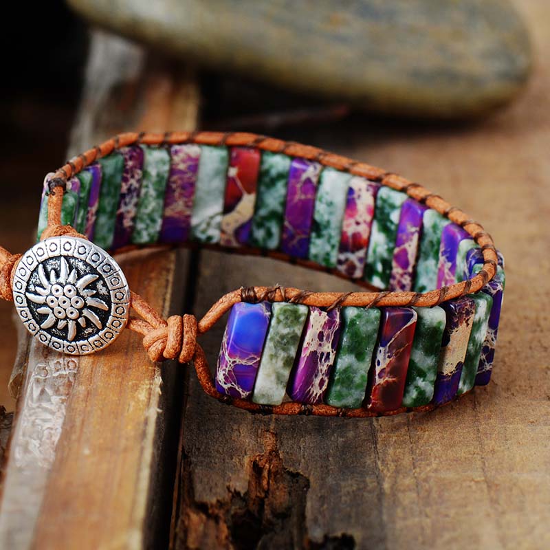 Femme Natural Japser Stone Leather Wrap Bracelet