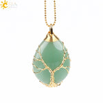 Gold Color Tree of Life Wire Wrap Necklace & Pendant - Stones & Vine