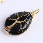 Gold Color Tree of Life Wire Wrap Necklace & Pendant - Stones & Vine