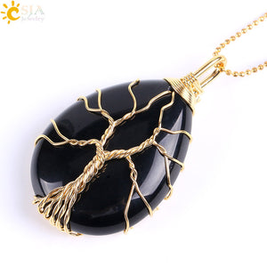 Gold Color Tree of Life Wire Wrap Necklace & Pendant - Stones & Vine