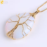 Gold Color Tree of Life Wire Wrap Necklace & Pendant - Stones & Vine