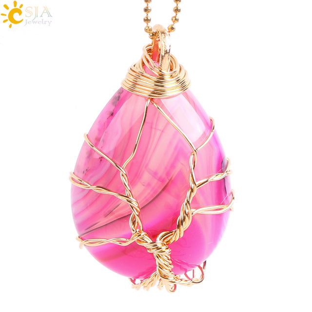 Tree of Life Wire Wrap Necklace & Pendant - Stones & Vine