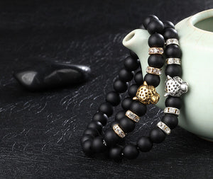 Leopard Charm Matte Black Onyx Beads Bracelets - Stones & Vine