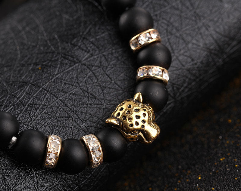 Leopard Charm Matte Black Onyx Beads Bracelets - Stones & Vine