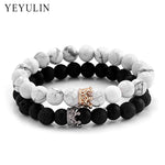 Black & White Crown Charm Natural Stone Diffuser Bracelet - Stones & Vine