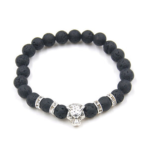 Matte Black Natural Onyx Stone Beads Bracelets with Leopard Charm - Stones & Vine