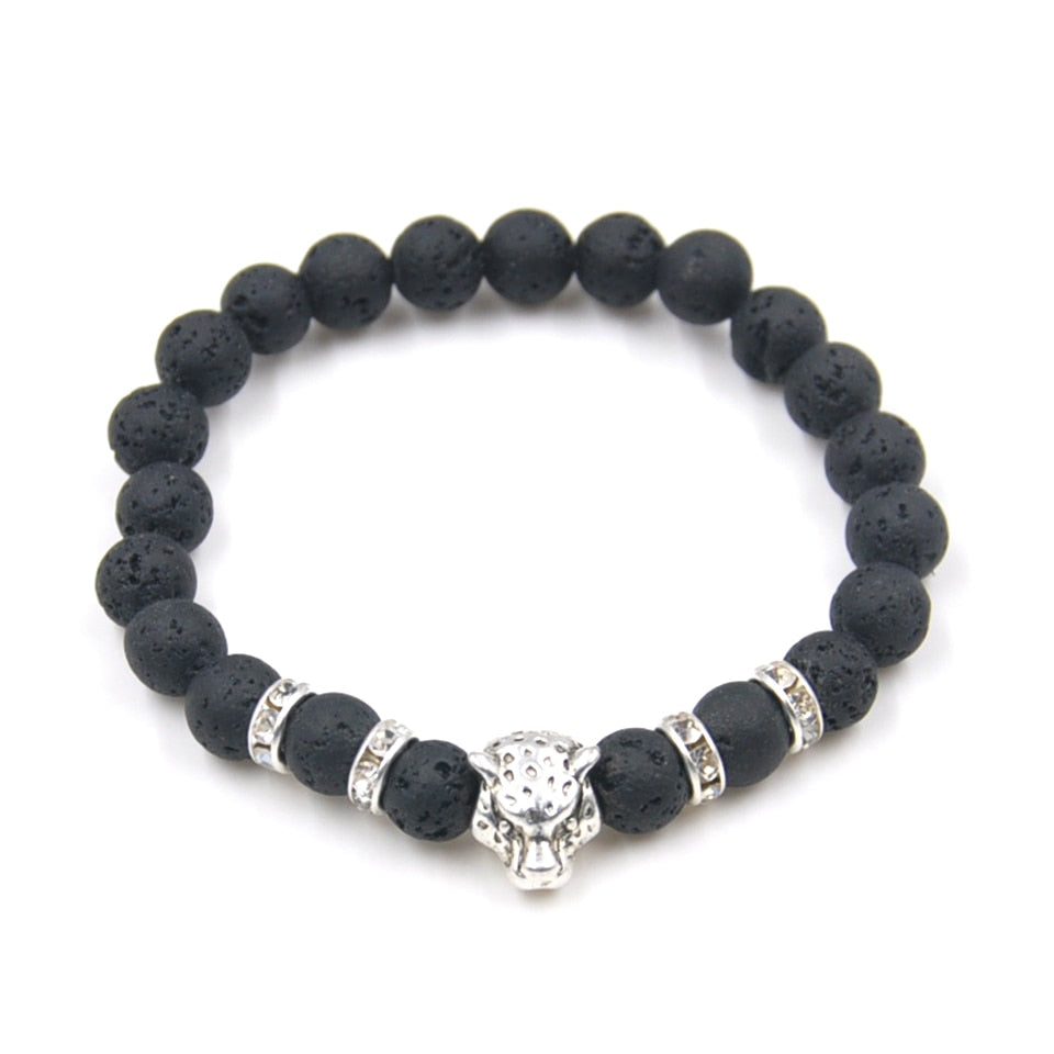 Leopard Charm Matte Black Onyx Beads Bracelets - Stones & Vine