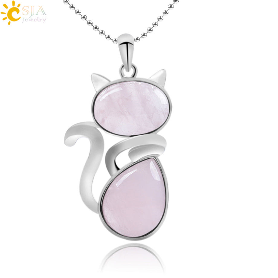 Women's Natural Stone Kitty Pendant - Stones & Vine