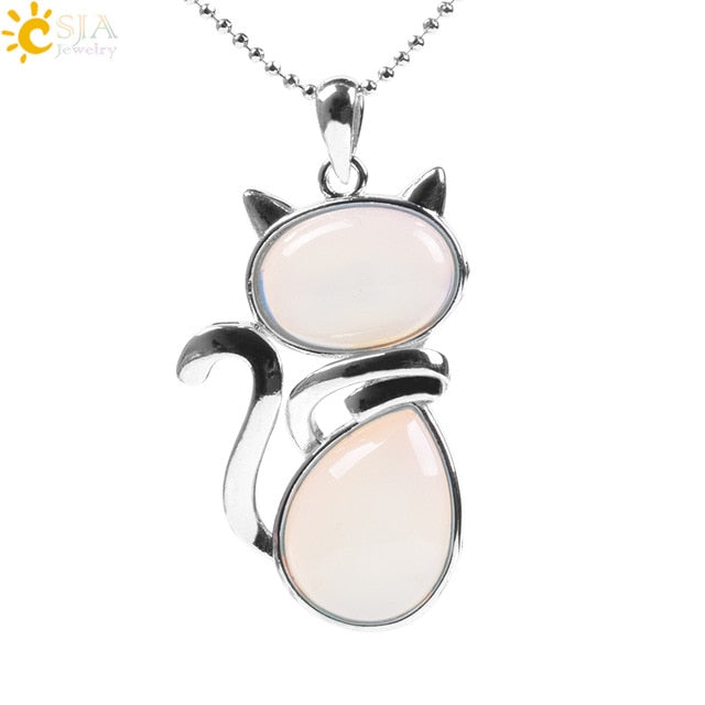 Women's Natural Stone Kitty Pendant - Stones & Vine