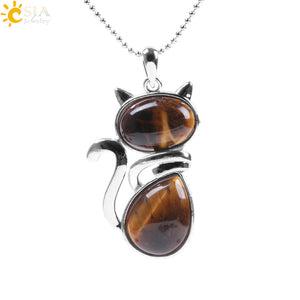 Women's Natural Stone Kitty Pendant - Stones & Vine