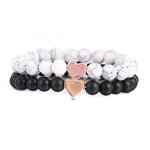 Golden Heart Black White Strand Stone Bracelets - Stones & Vine