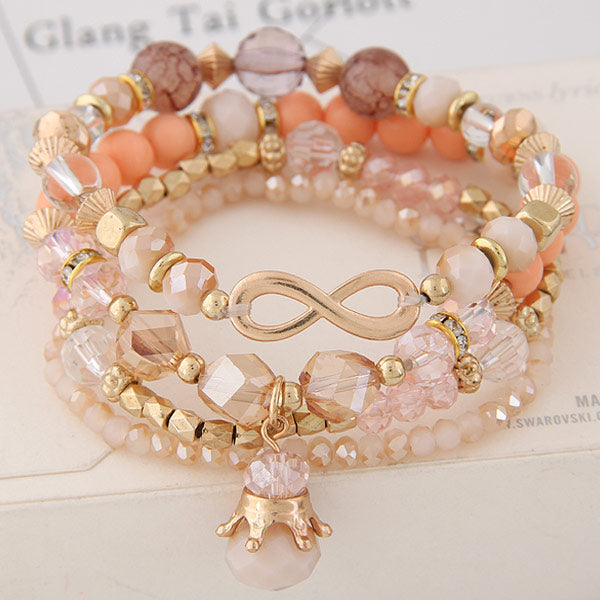 Bohemian Multilayer Crystal Beads Bracelets with Crown Charm - Stones & Vine