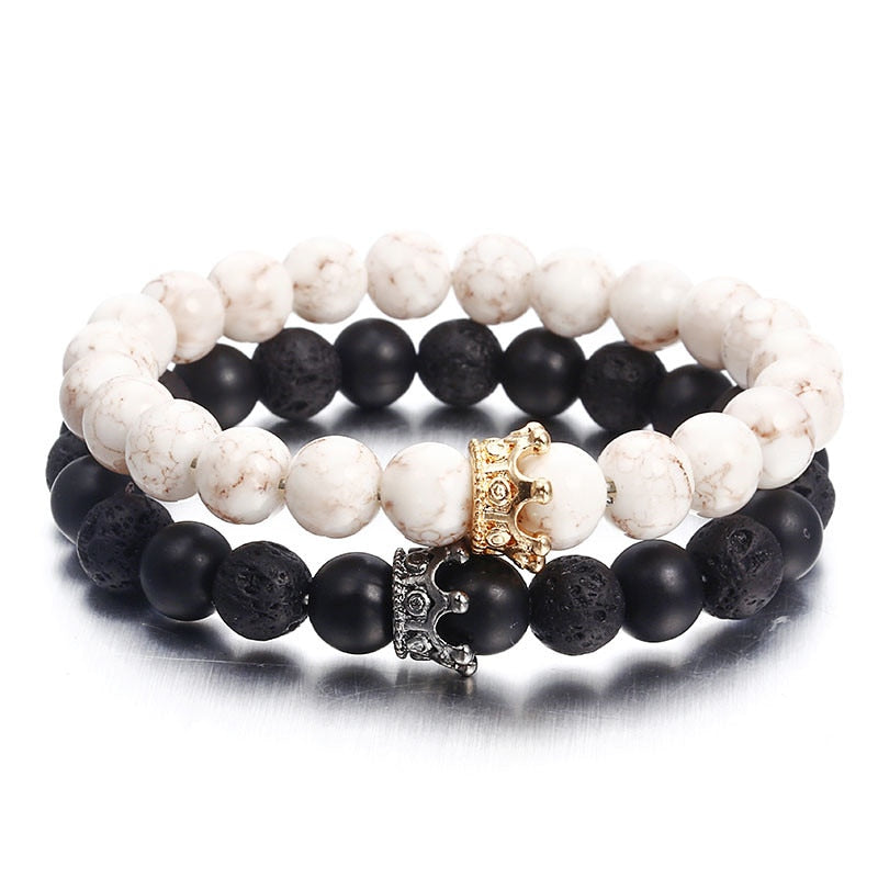 Classic Distance Black & White Charm Beads Bracelets - Stones & Vine