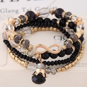 Bohemian Multilayer Crystal Beads Bracelets with Crown Charm - Stones & Vine