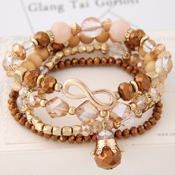 Bohemian Multilayer Crystal Beads Bracelets with Crown Charm - Stones & Vine