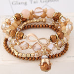 Bohemian Multilayer Crystal Beads Bracelets with Crown Charm - Stones & Vine