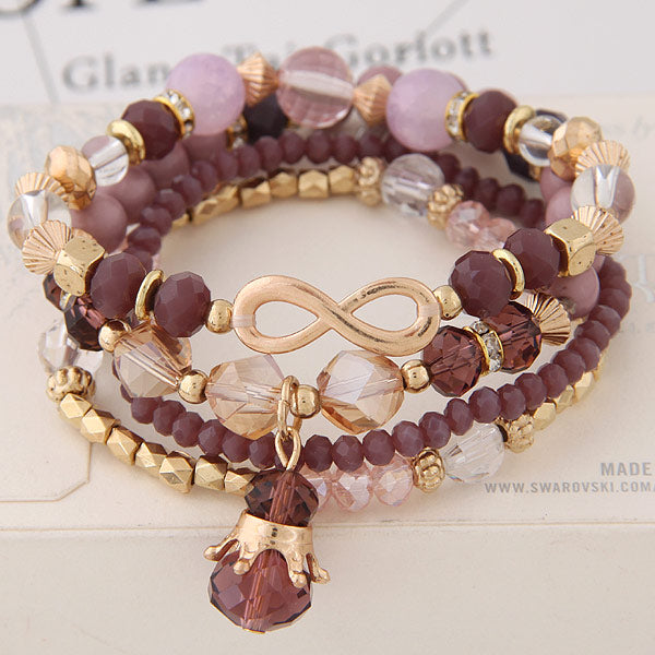 Bohemian Multilayer Crystal Beads Bracelets with Crown Charm - Stones & Vine