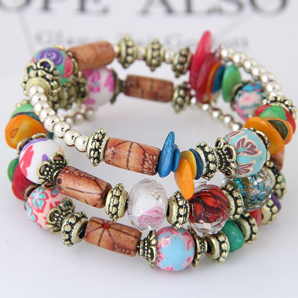 Bohemian Style Colorful Multilayer Gem Glaze Bracelets