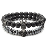 Black Crown & Skull King Charm Bracelets - Stones & Vine