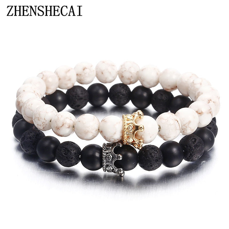 Classic Distance Black & White Charm Beads Bracelets - Stones & Vine