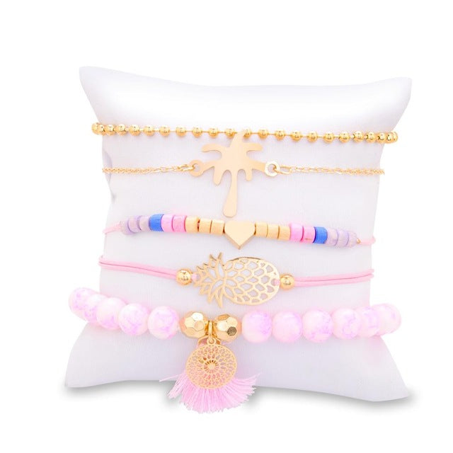 Bohemia Pineapple Heart Bracelets Set - Stones & Vine