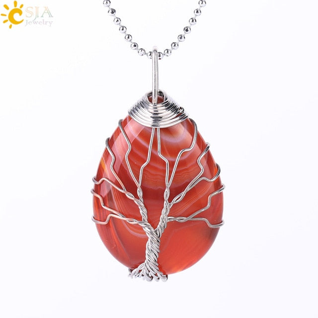 Tree of Life Wire Wrap Necklace & Pendant - Stones & Vine