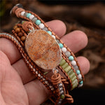 Bohemian Leather Wrap Natural Stone Beaded Bracelet - Stones & Vine