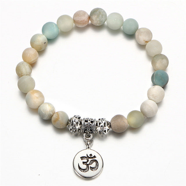 Vintage OM Rune Natural Stone Beads Yoga Bracelet - Stones & Vine