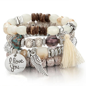 Three Layers Beaded Charms Bracelets - Stones & Vine