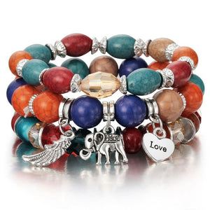 Three Layers Beaded Charms Bracelets - Stones & Vine