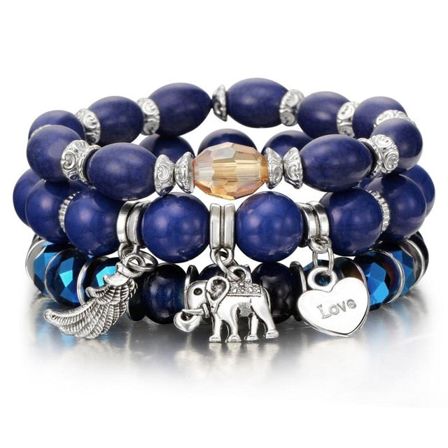 Three Layers Beaded Charms Bracelets - Stones & Vine