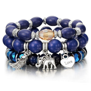 Three Layers Beaded Charms Bracelets - Stones & Vine