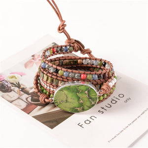 Boho Chic 5 Strand Leather Wrap Beaded Bracelet - Stones & Vine