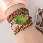 Boho Chic 5 Strand Leather Wrap Beaded Bracelet - Stones & Vine