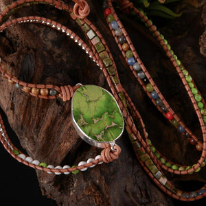 Boho Chic 5 Strand Leather Wrap Beaded Bracelet - Stones & Vine