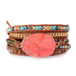 La Femme Natural Stones Drusy Leather Wrap Bracelet - Stones & Vine