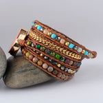 La Femme Natural Stones Drusy Leather Wrap Bracelet - Stones & Vine