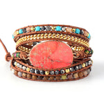 La Femme Natural Stones Drusy Leather Wrap Bracelet - Stones & Vine