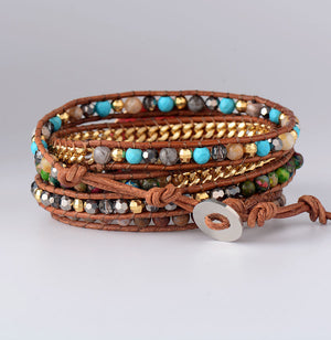 La Femme Natural Stones Drusy Leather Wrap Bracelet - Stones & Vine