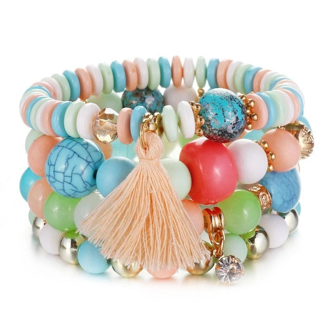 Three Layers Beaded Charms Bracelets - Stones & Vine