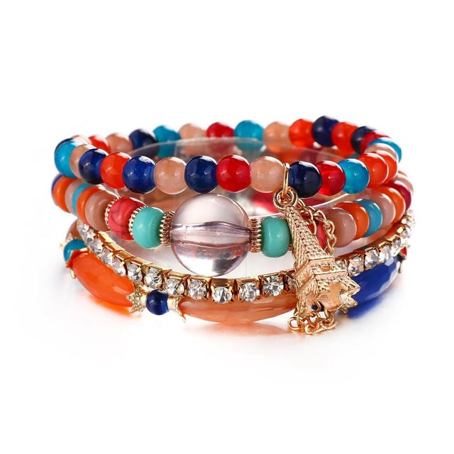 Three Layers Beaded Charms Bracelets - Stones & Vine